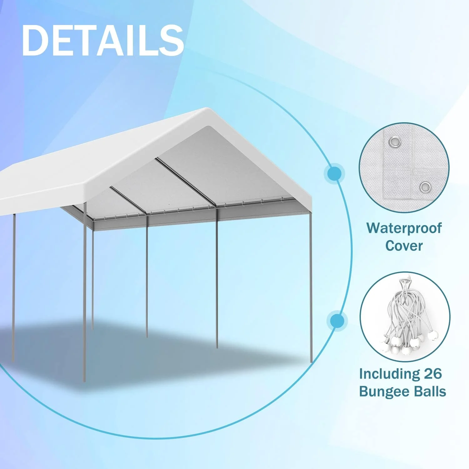Dreamall Direct 10&s;x20&s; Carport Car Replacement Canopy Cover Outdoor for Tent Party Top Garage Shelter Cover with 26 Ball Bungees(Only Cover, F