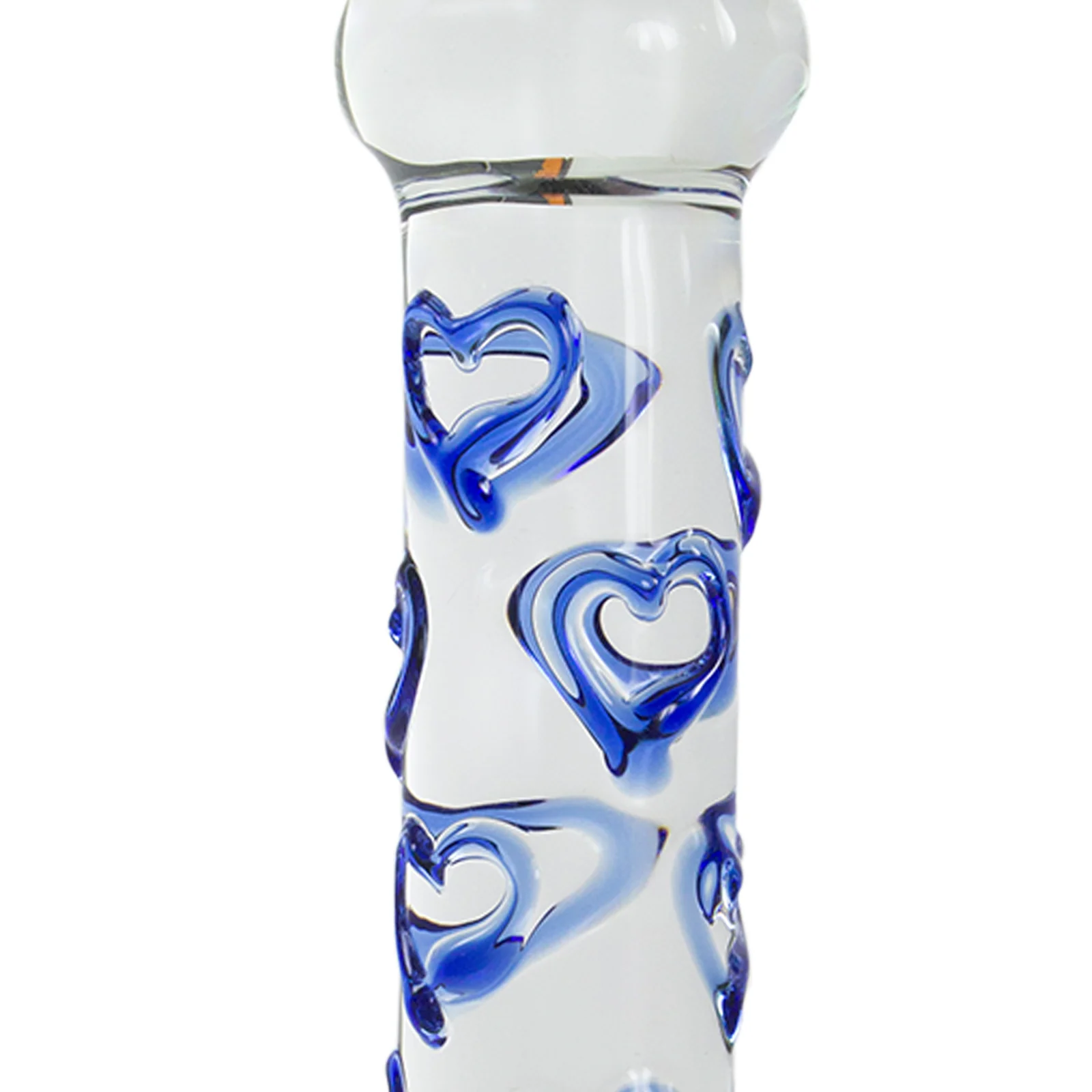 LeLuv Dildo 7 inch Sweet Hearts Glass Wand Mushroom Tip Blue Bundle with Premium Padded Pouch