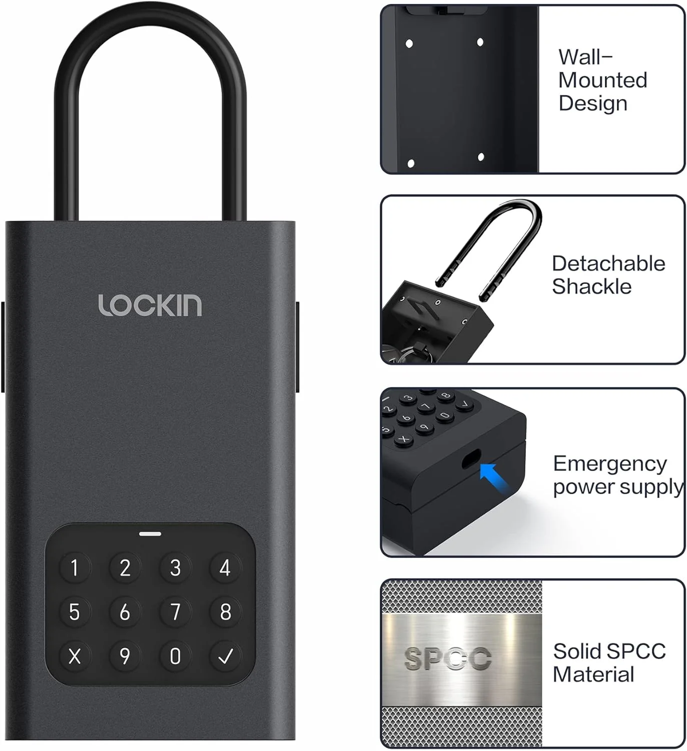 Generic Lockin Lock Box Upgrade Wireless Smart Lockbox for House Key Outdoor Wall-Mounted Door Hanging Electronic Key Box App Digital B