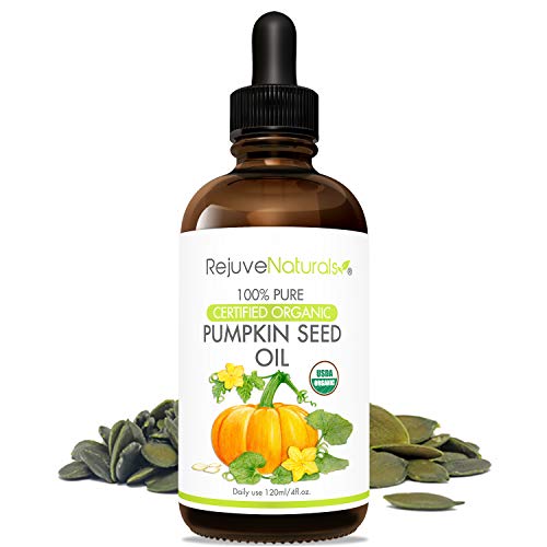 RejuveNaturals Organic Pumpkin Seed Oil (LARGE 4-OZ Bottle) USDA Certified Organic, 100% Pure, Cold Pressed. Boost Hair Growth for Eyelashes, E