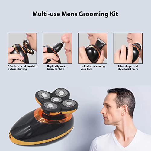 USonline911 head shaver for bald mens 5 in 1 led electric cordless razors shaving, with usb rechargeable, wet dry grooming kit nose hair