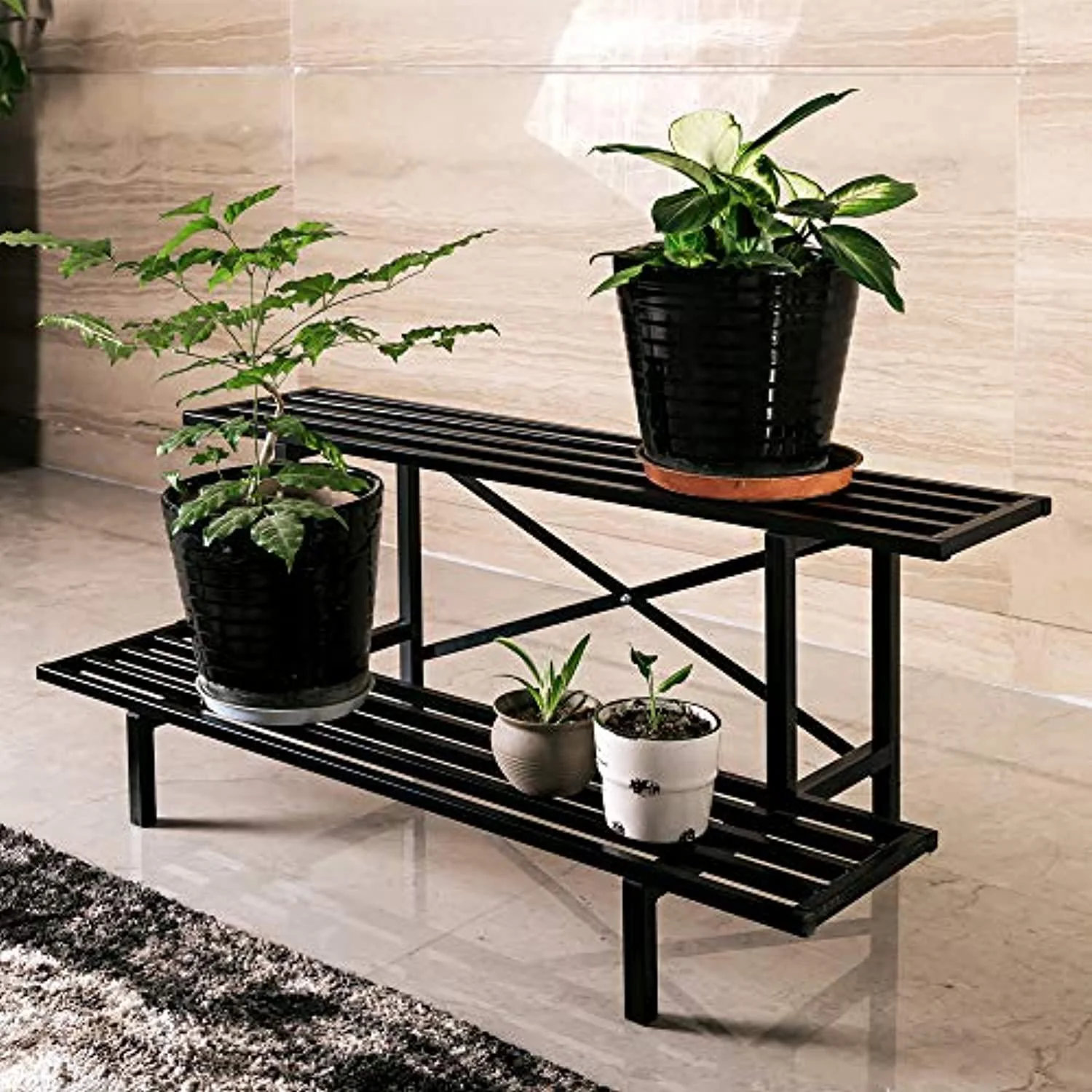 zhongma 2 tier plant stand heavy duty plant holder for home, garden, plant lovers,metal storage rack shelf/freestanding display stand