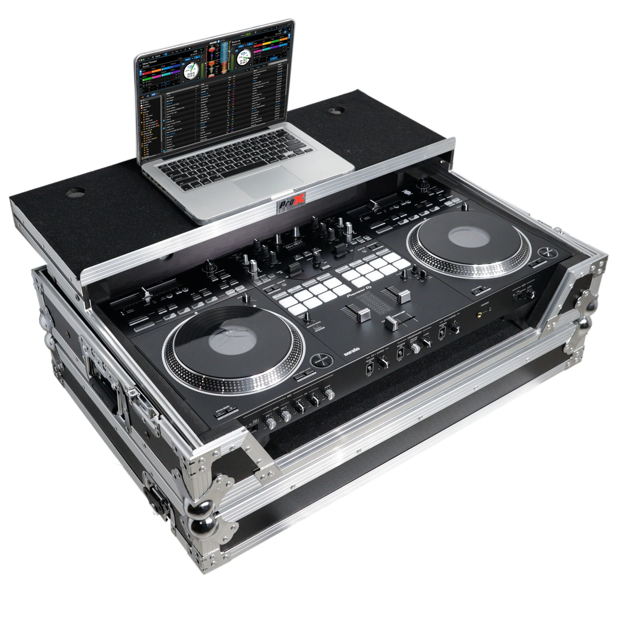 PROX ATA Style Flight Case for Pioneer DDJ-REV7 DJ Controller with Laptop Shelf, 1U Rackspace, Wheels