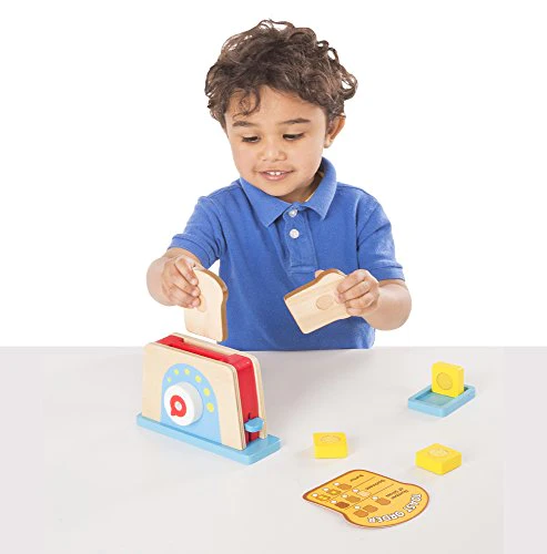Melissa &a; Doug Bread and Butter Toaster Set (9 pcs) - Wooden Play Food and Kitchen Accessories