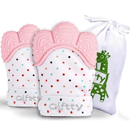 Giftty Baby Teething Mittens Self-Soothing Pain Relief Mitt, Stimulating Teether Toy, Prevent Scratches Protection Glove with Travel Ba