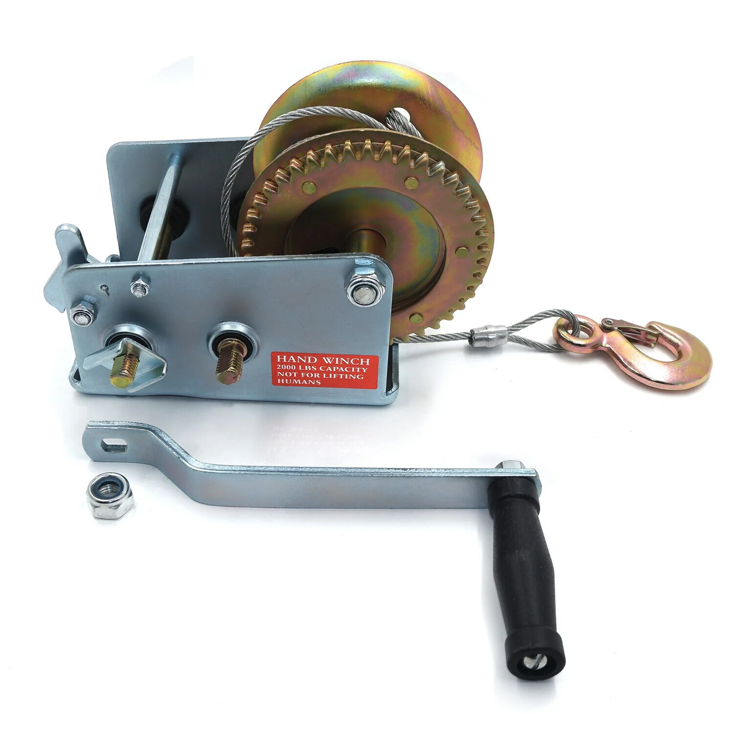 Great Choice Products 2000Lbs Hand Winch Steel Cable Hand Gear Winch Atv Boat Trailer Heavy Duty