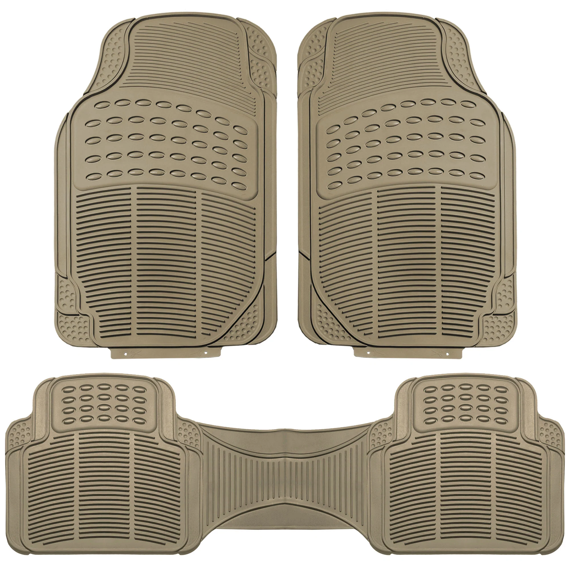 FH Group Full Interior Set Red Seat Covers for Auto w/ Beige Rubber Floor Mats