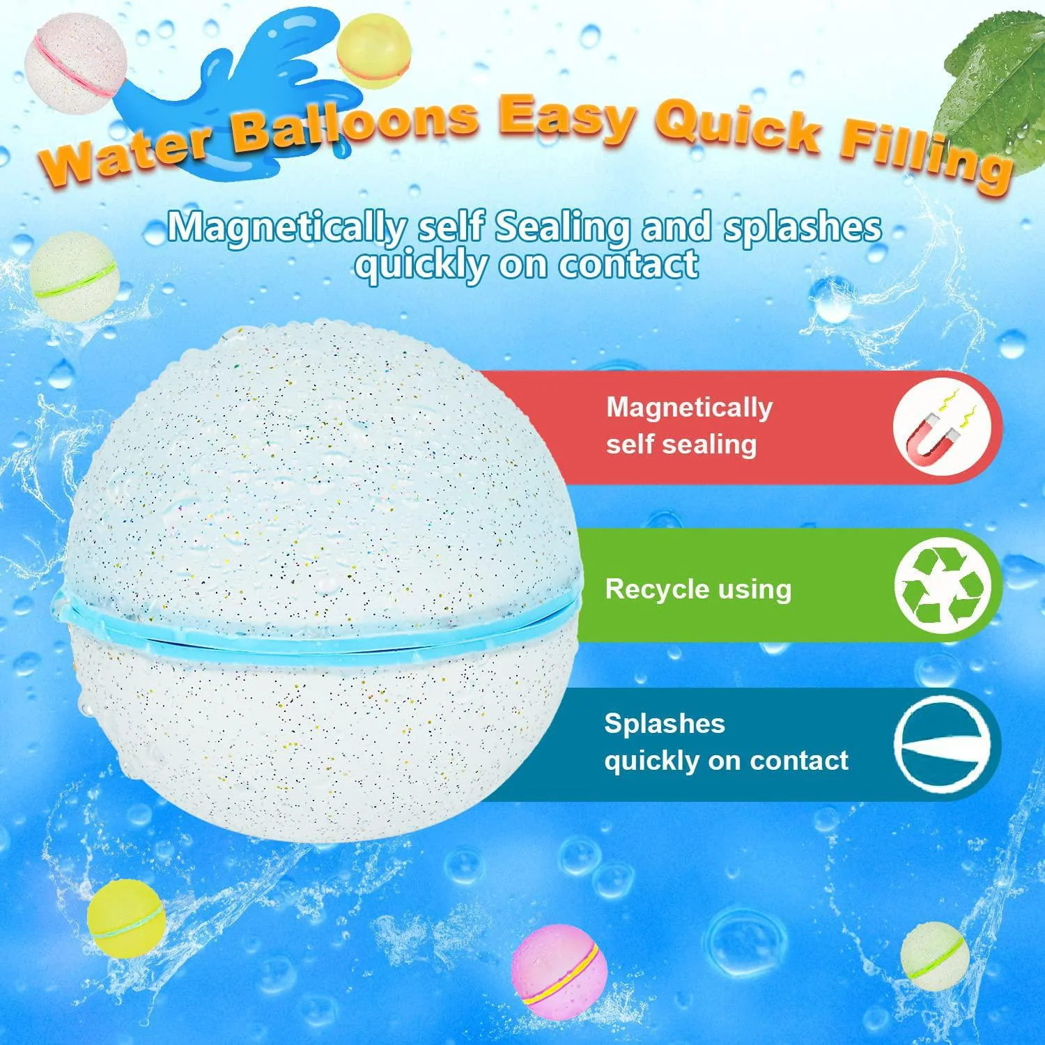 98k reusable water balloons self sealing easy quick fill, silicone water balls summer fun outdoor water toys games for kids a