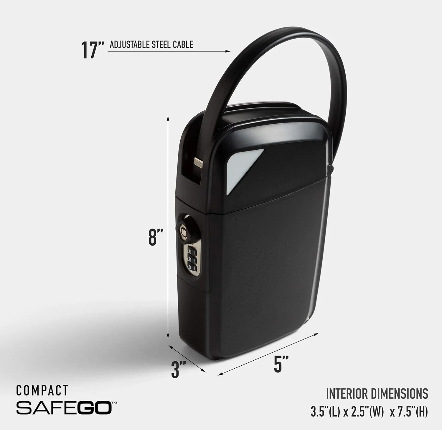 Safego Portable Indoor/Outdoor Lock Box Safe with Key and Combination Access (Compact, Black)