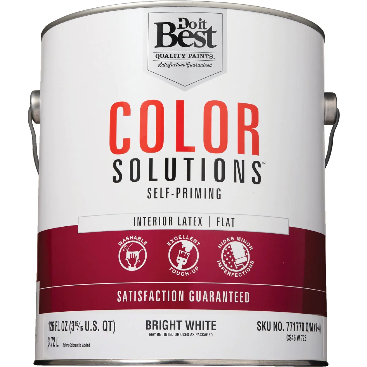 Color Solutions SIM Supply, Inc. CS46W0726-16 Do it Best Color Solutions Latex Self-Priming Flat Interior Wall Paint, Bright White, 1 Gal. CS46W