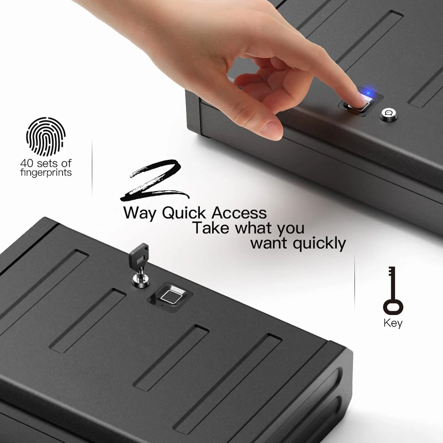 Housiwill Safe Box, Gun Safe for Pistols, Biometric 40 Sets of Fingerprint Gun Safe, 2 Ways Protect Fingerprint Lock and Keys, Quick-Acce