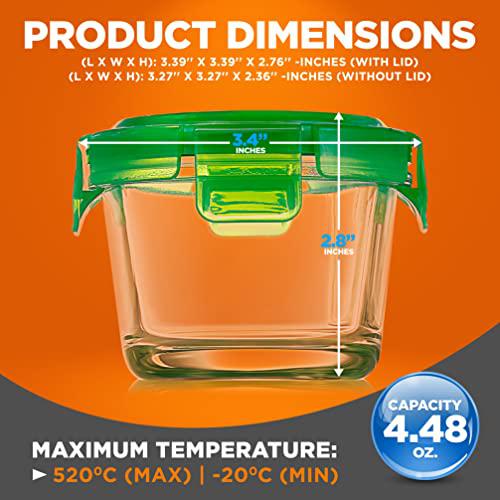 nutrichef 12pc food storage containers - 4.48oz mini stackable superior premium glass meal-prep w/ airtight locking lid, bpa-
