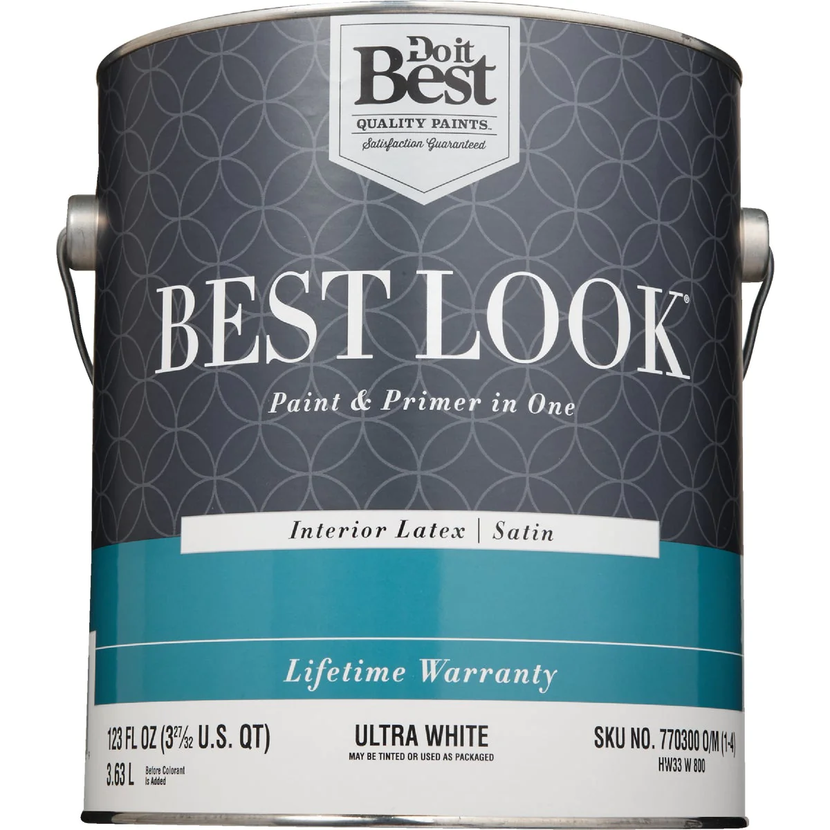 Best Look SIM Supply, Inc. HW33W0800-16 Best Look Latex Premium Paint &a; Primer In One Satin Interior Wall Paint, Ultra White, 1 Gal. HW33W