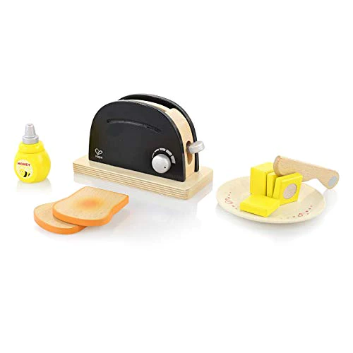 Hape Pop Up Toaster Set in Black and Silver Wooden Play Kitchen Set