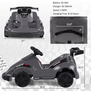 Gymax 6V Battery Powered Go Kart Kids Ride On 4 Wheel Racer RC w/ Bumper &a; Music Black