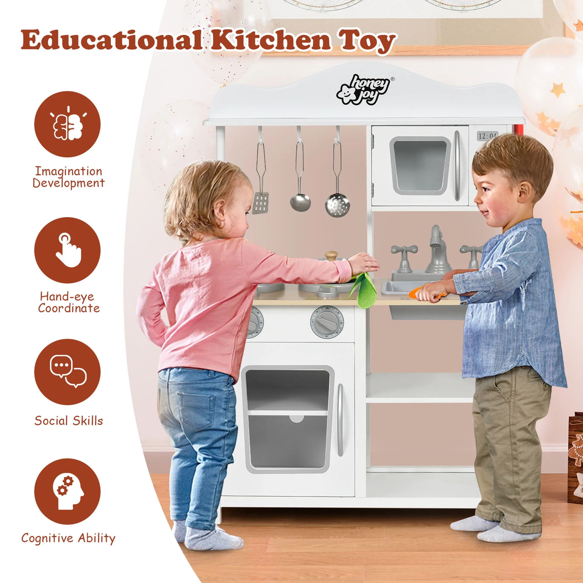 Costway Wooden Pretend Play Kitchen Set for Kids Toddlers w/ Accessories &a; Sink