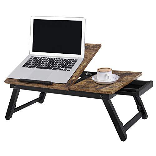 songmics laptop desk for bed or sofa with adjustable tilting top, breakfast serving tray with height adjustable folding legs,