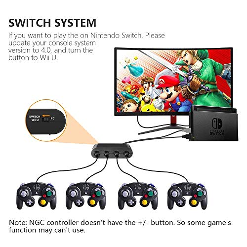 CLOUDREAM Adapter for Gamecube Controller, Super Smash Bros Switch Gamecube Adapter for WII U, Switch and PC. Support Turbo and