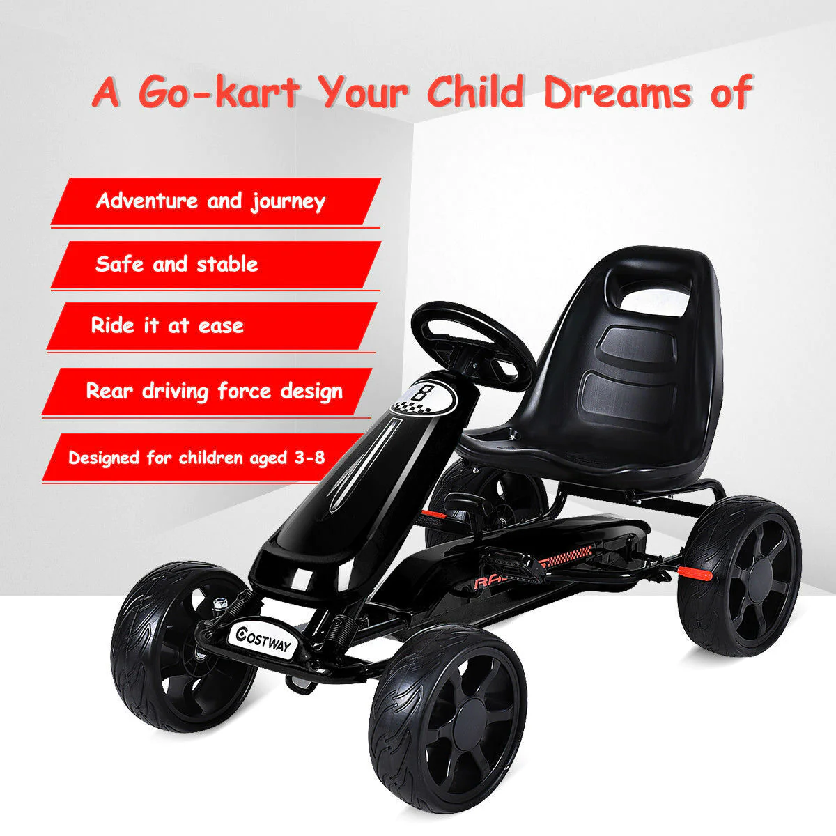 Great Choice Products Go Kart Kids Toy Racer Ride On Car Pedal Powered Car W/4 Wheels Outdoor Indoor