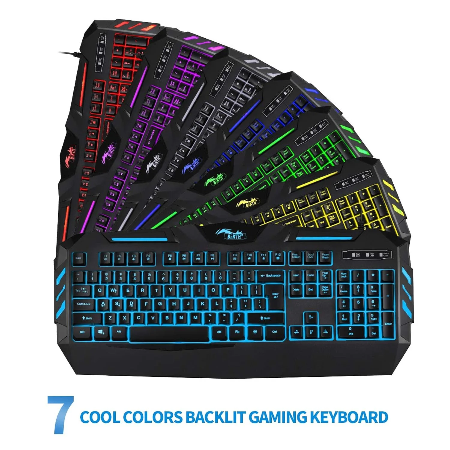 Zell Electronics Zell 7 Colors Led Backlit Gaming Keyboard, Mechanical Feeling And Waterproof, Illuminated Usb Wired Keyboard For Pro Pc Gamer…