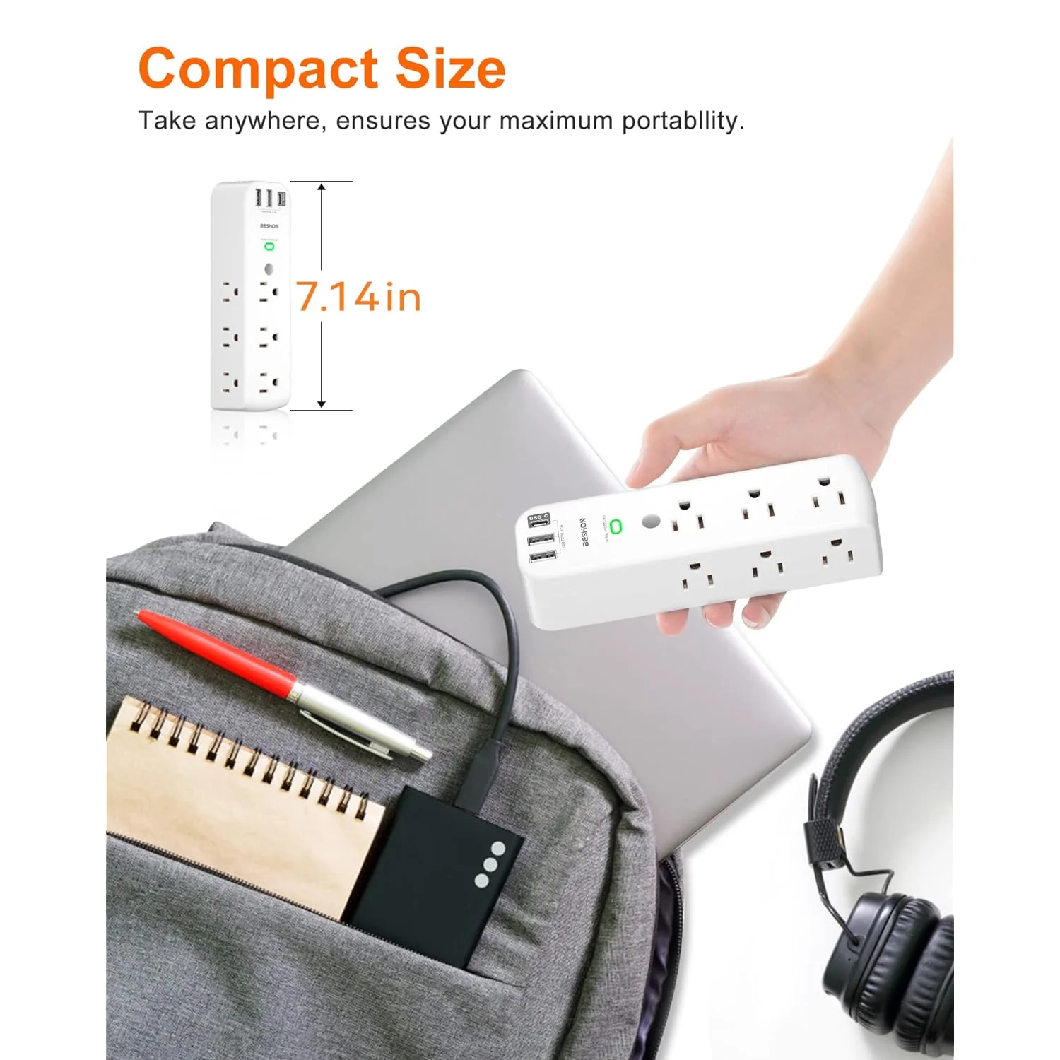 Great Choice Products Outlet Extender, Multi Plug Outlet, 9Ac Surge Protector With 3 Usb Ports(1 Usb C Outlet), Wall Plug Expander, Usb Wall Charge…