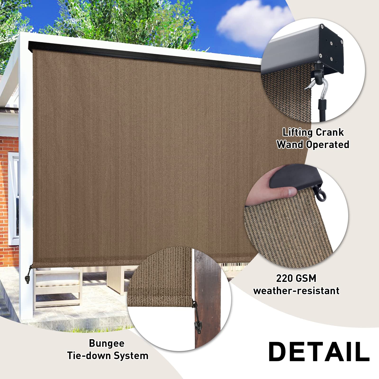 Amagenix Premium Outdoor Roller Shades 7&s;(W) x 8&s;(H), Exterior Cordless Patio Shades Roll up Outdoor Blinds for Porch Gazebo,Cra