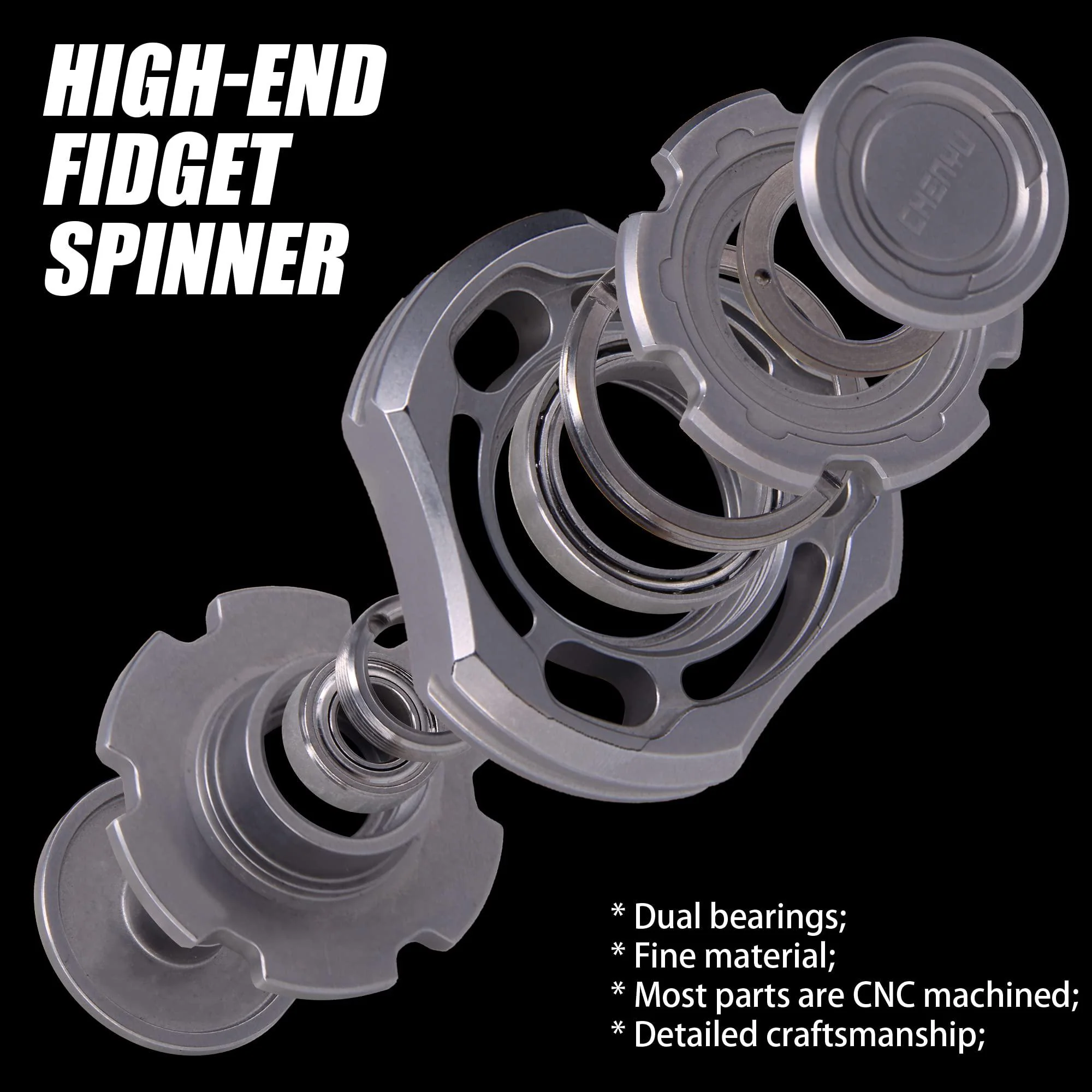 djuiinostar high-end fidget spinner, unique dual bearings design, precisely cnc machined (stainless steel), premium edc toy d