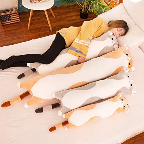 snowolf cartoon cat soft plush long throw pillow lifelike animal pillows plush toy (yellow, 110cm/43.30inch)