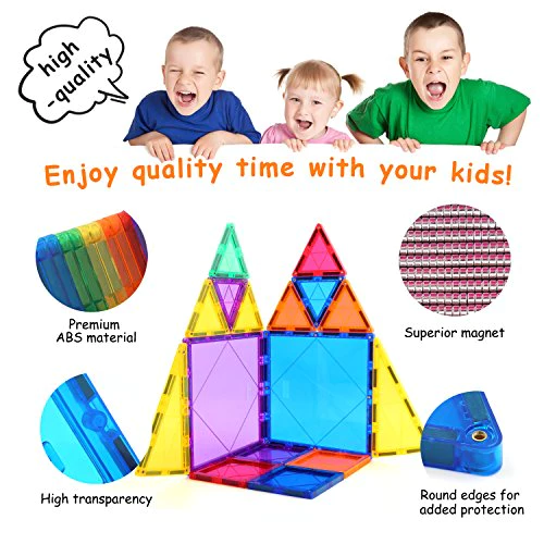 Children Hub 46pcs Magnetic Tiles Set - Educational 3D Magnet Building Blocks - Building Construction Toys for Kids - Upgraded V