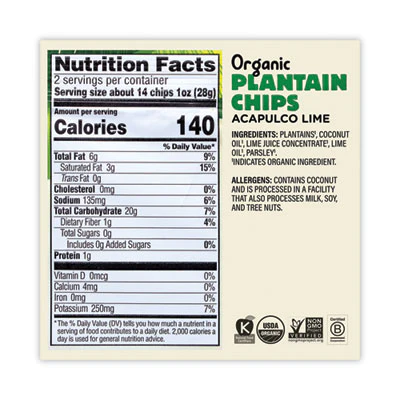 BARNANA 810050883801 Barnana® FOOD,CHIP,SALT,LIME 810050883801