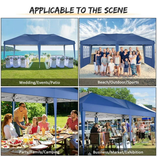 Generic 10&s; x 20&s; Pop-up Canopy Tent Commercial Instant Shelter Outdoor Beach Camping with 6 Sidewalls for Parties Gazebo with Carry Bag