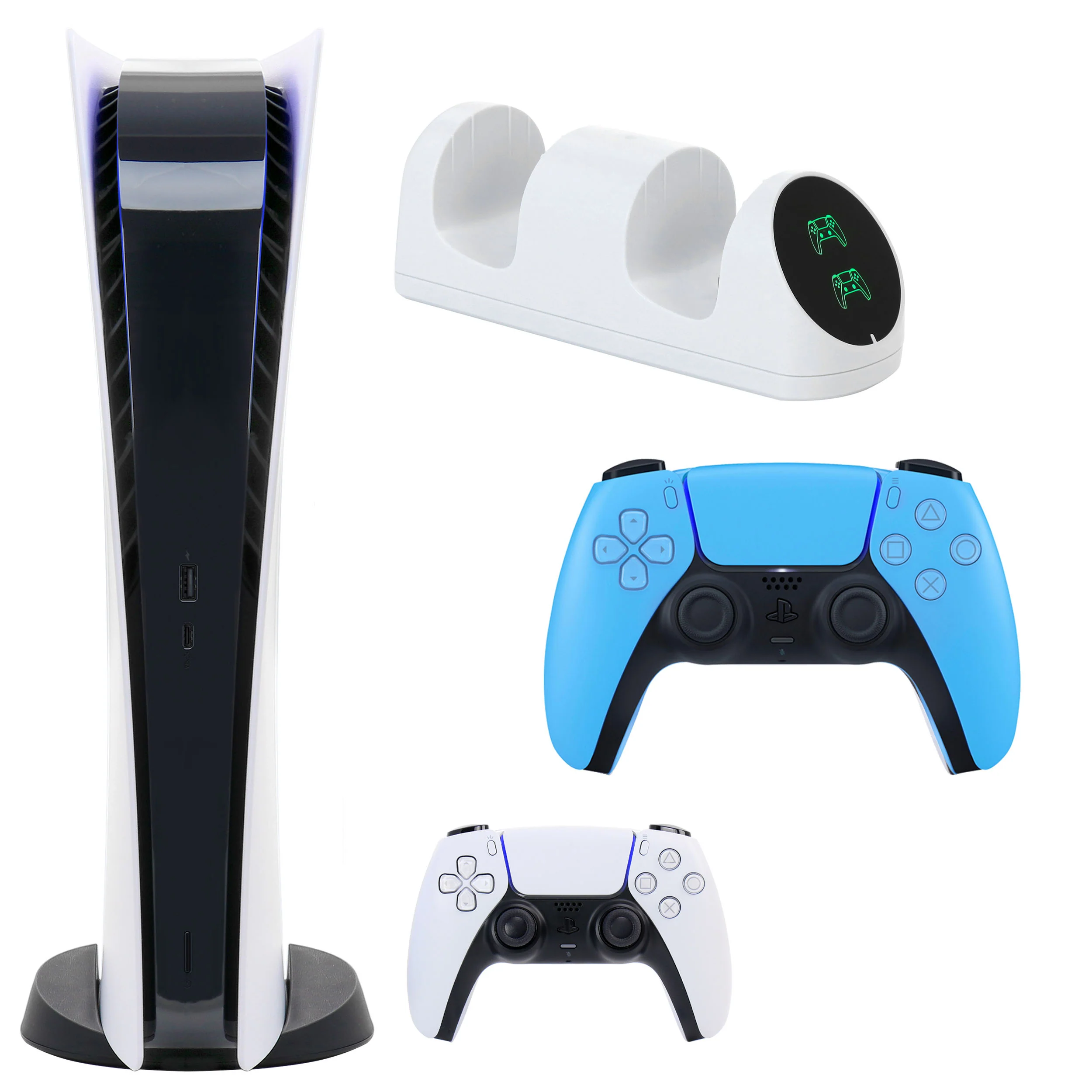 Sony PS5 Digital Console with Extra Blue Dualsense Controller and Skins Voucher