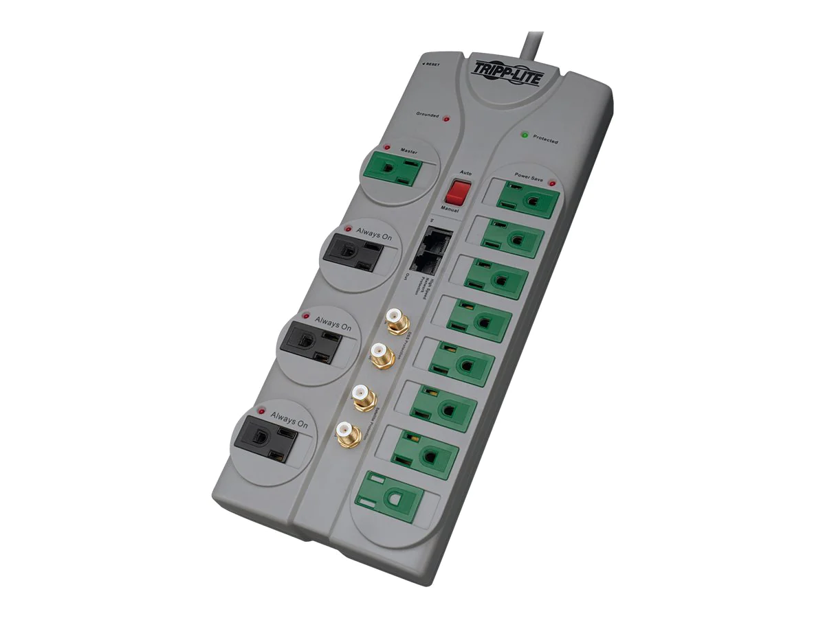 Tripp Lite 12 Outlet (8 Energy Saving) Surge Protector Power Strip, 10ft Cord, Right-Angle Plug, Lifetime Warranty &a; $250,000 IN