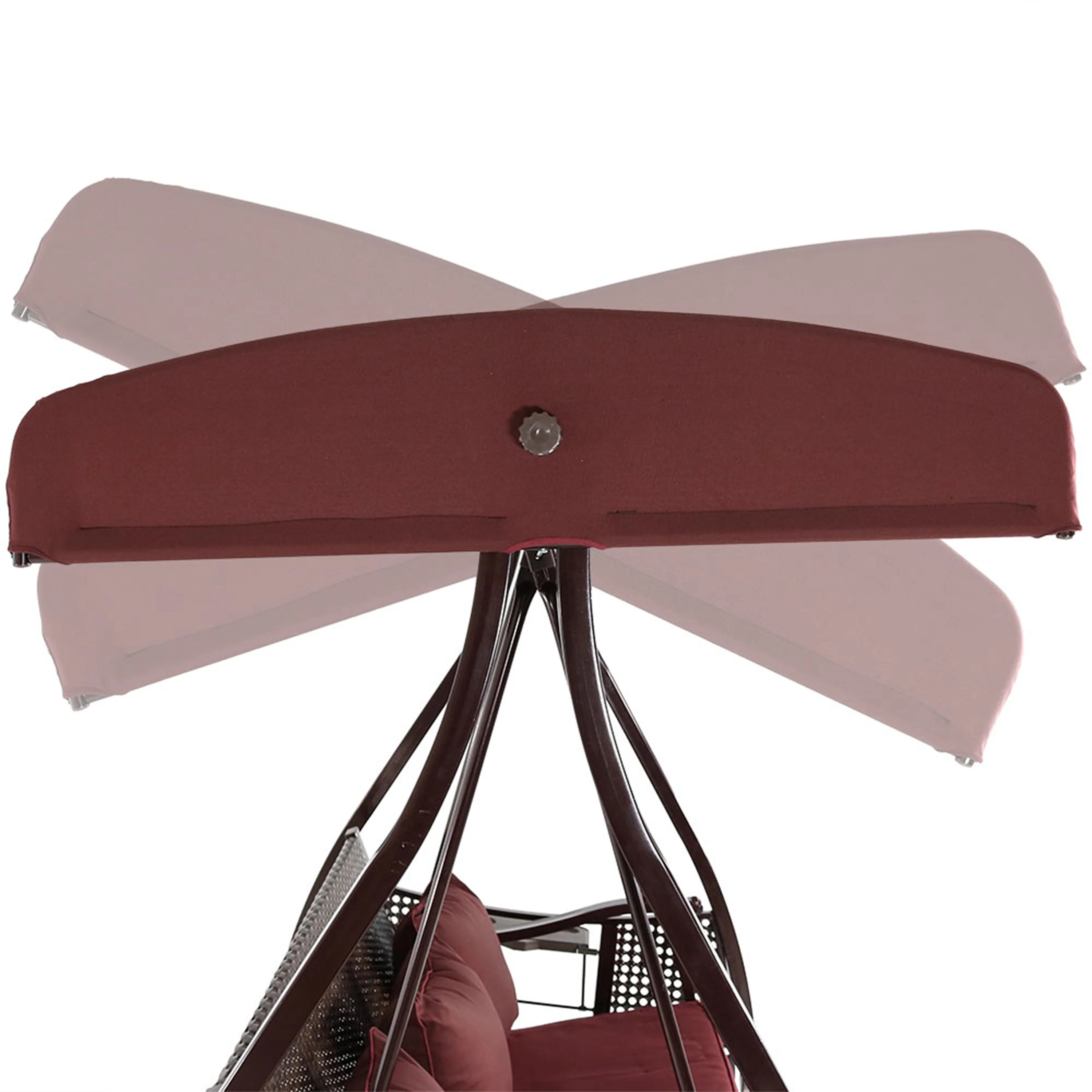 Sunnydaze Decor Deluxe 3-Person Patio Swing with Canopy and Side Tables - Maroon with Brown Frame