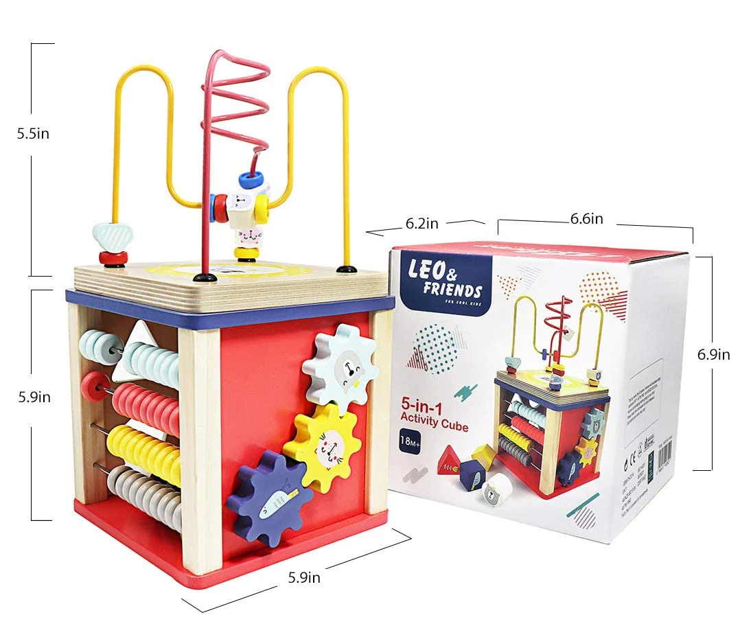 LEO &a; FRIENDS Activity cube Wooden Toys for 1,2 Year Old girl gifts,12-18 Months Baby Toys for Preschool Learning,Montessori Bea