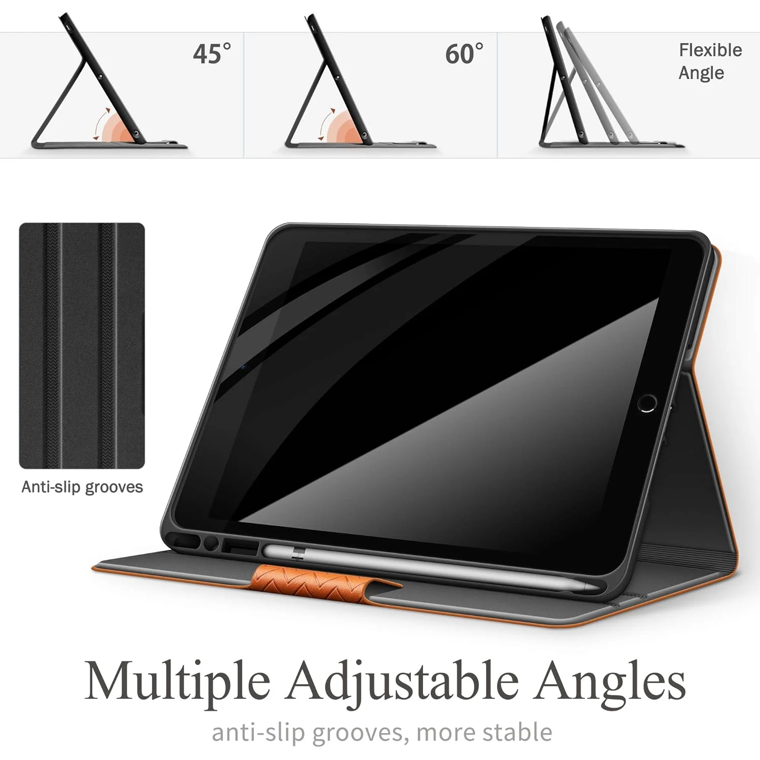 Zell Electronics Zell Case For Ipad 9Th Generation 2021, Ipad 8Th Generation, Ipad 7Th Generation With Pencil Holder Vegan Leather Auto Sleep/…