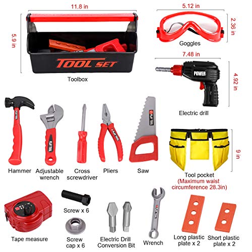 Loyo Kids Tool Set - Pretend Play Construction Toy with Tool Box Kids Tool Belt Electronic Toy Drill Construction Accessories Gi