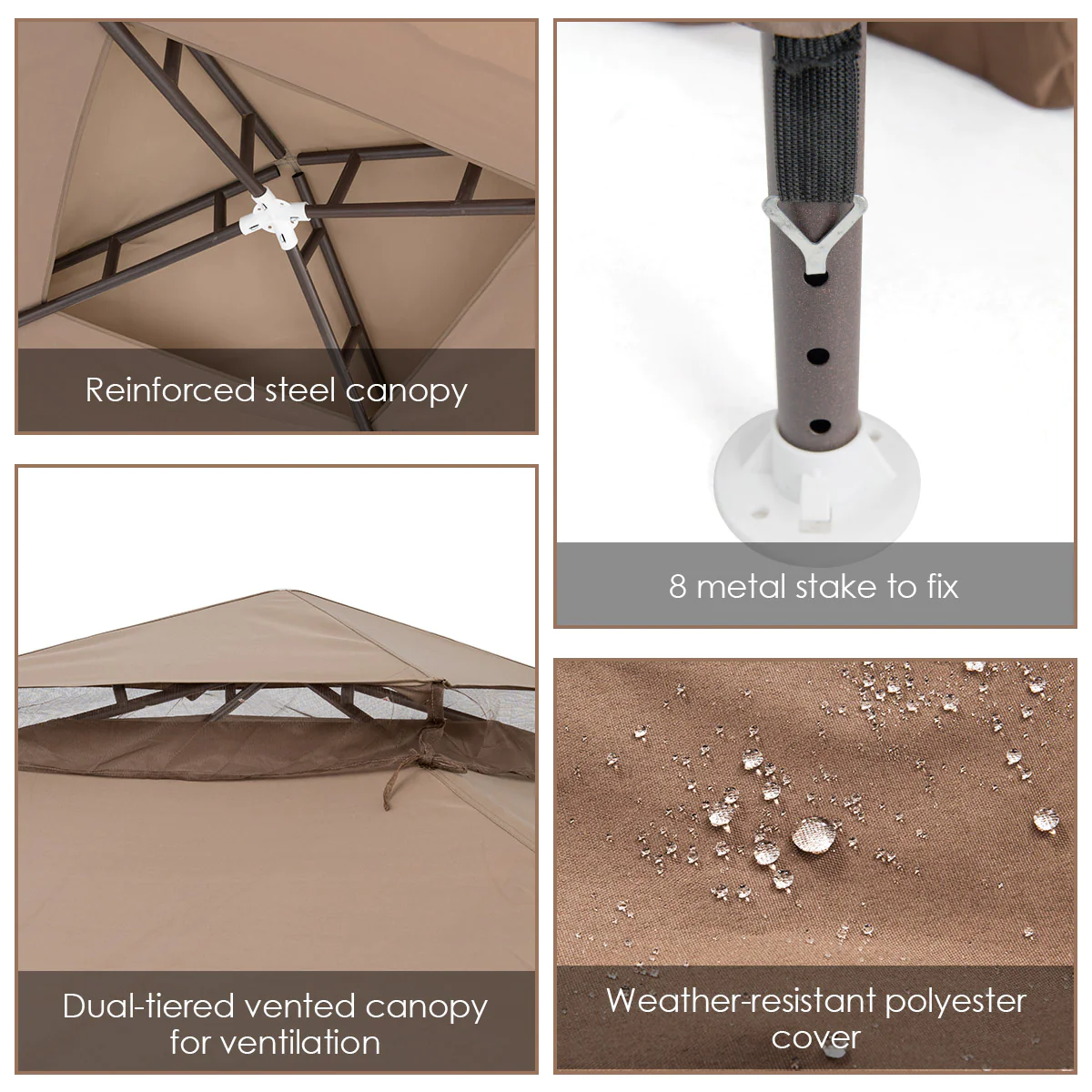 Costway 10&s;x 10&s; Canopy Gazebo Tent Shelter Garden Lawn Patio W/Mosquito Netting Coffee