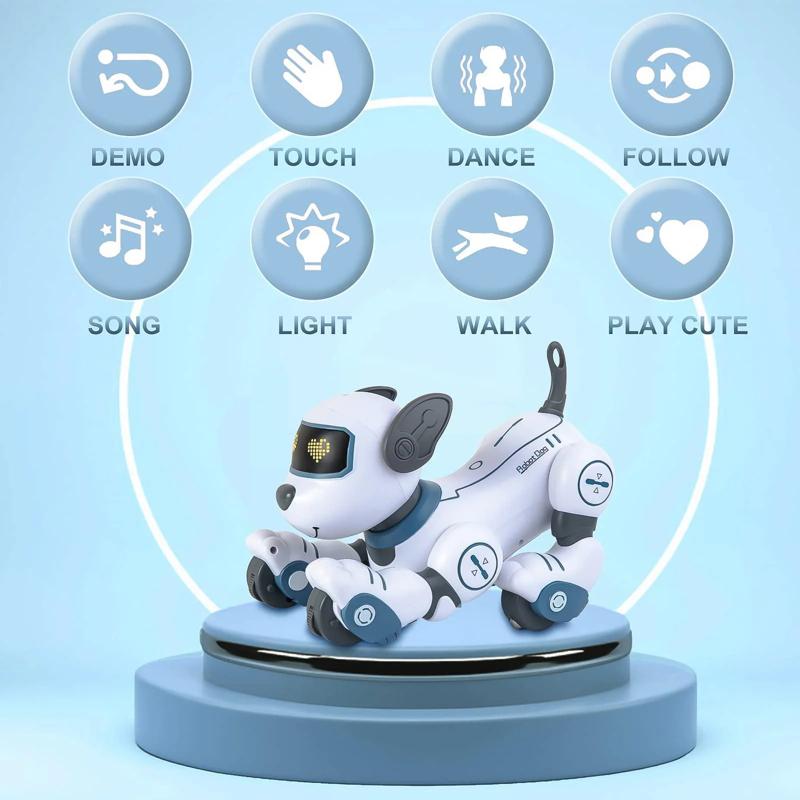 ddmeede remote control robot dog for kids, programmable interactive &a; smart dancing walking rc robot dog toys with touch function, vo