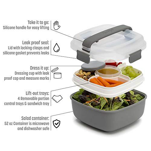 goodful stackable lunch box container, bento style food storage with removeable compartments for sandwich, snacks, toppings &a;