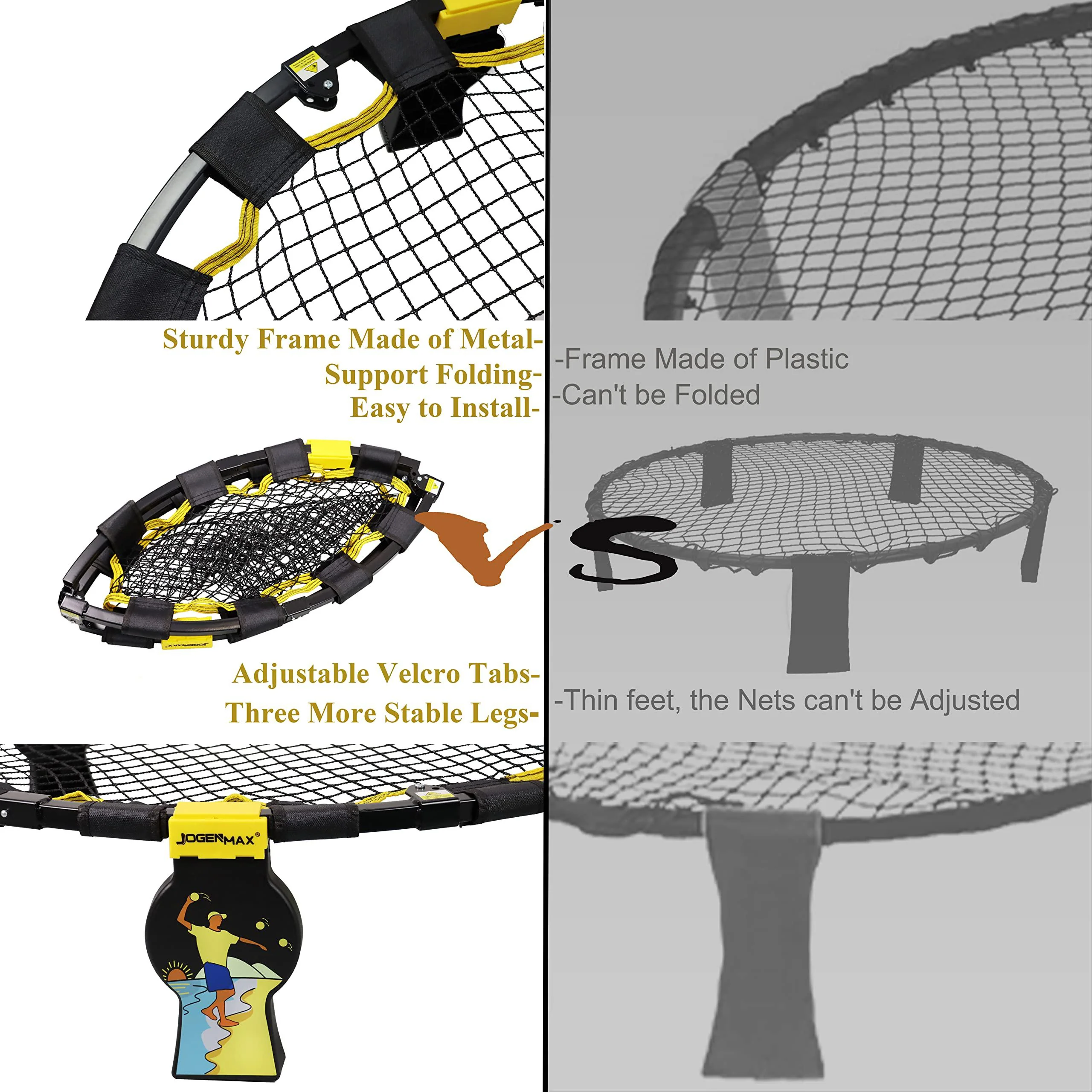 jogenmax metal game set, fully foldable outdoor game set with detachable legs, includes 3 balls, drawstring bag, suitable for