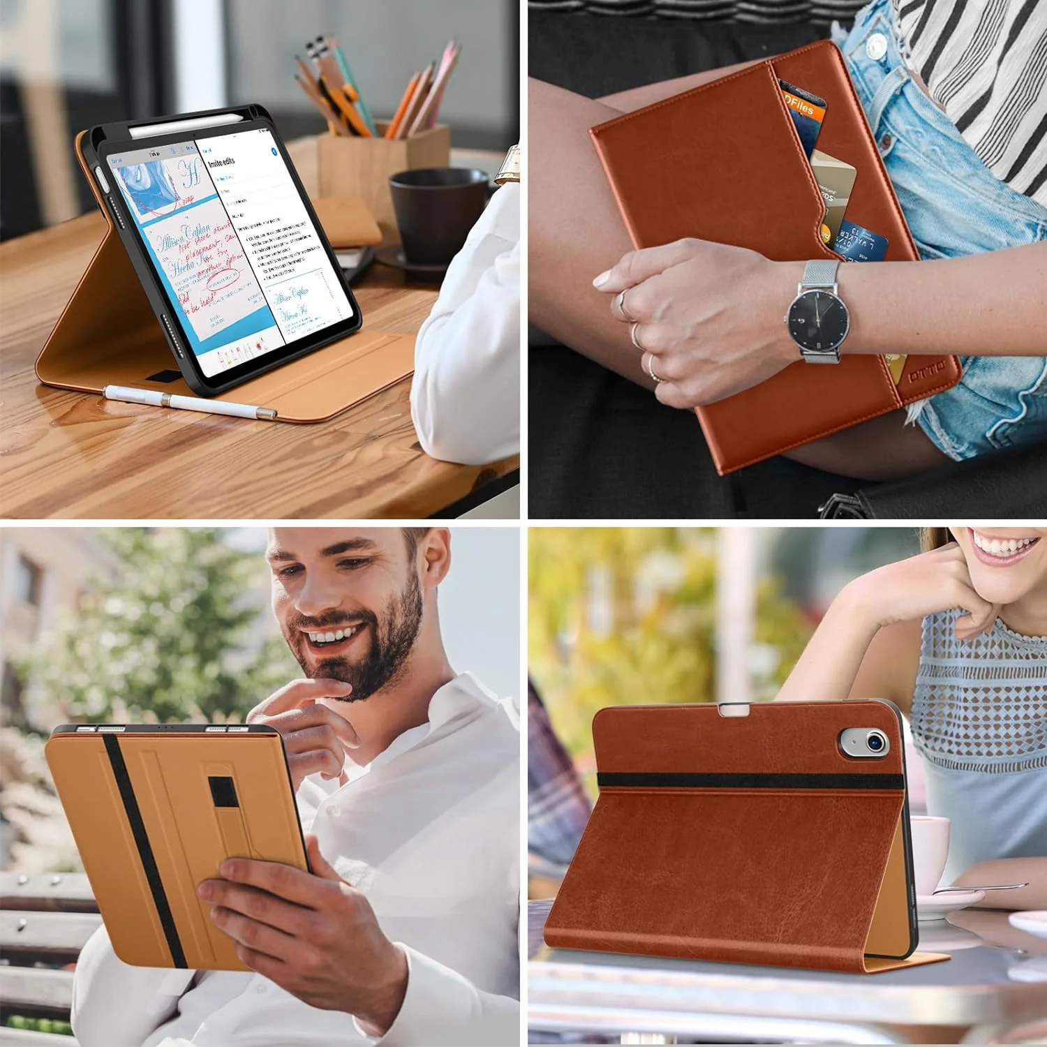 Zell Electronics Zell For Ipad 10Th Generation Case 10.9 Inch 2022, Premium Leather Business Folio Stand Cover With Pencil Holder - Auto Wake/…