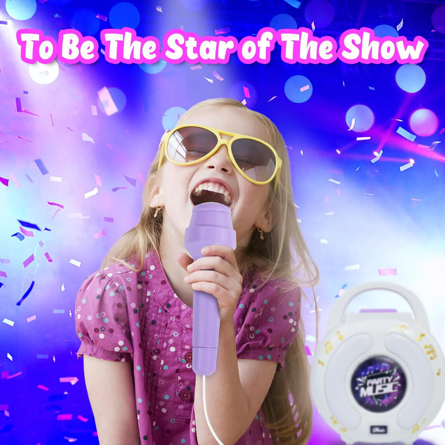 bakam karaoke machine for kids age 4-12 with 2 microphones, play microphone for kids ages 3-5, toddler microphones toy for si