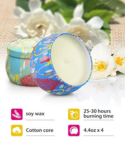 ccia birthday gifts for mom- variety pack of 4 aromatherapy candle set with natural essential oils : jasmine, lavender, gardenia,
