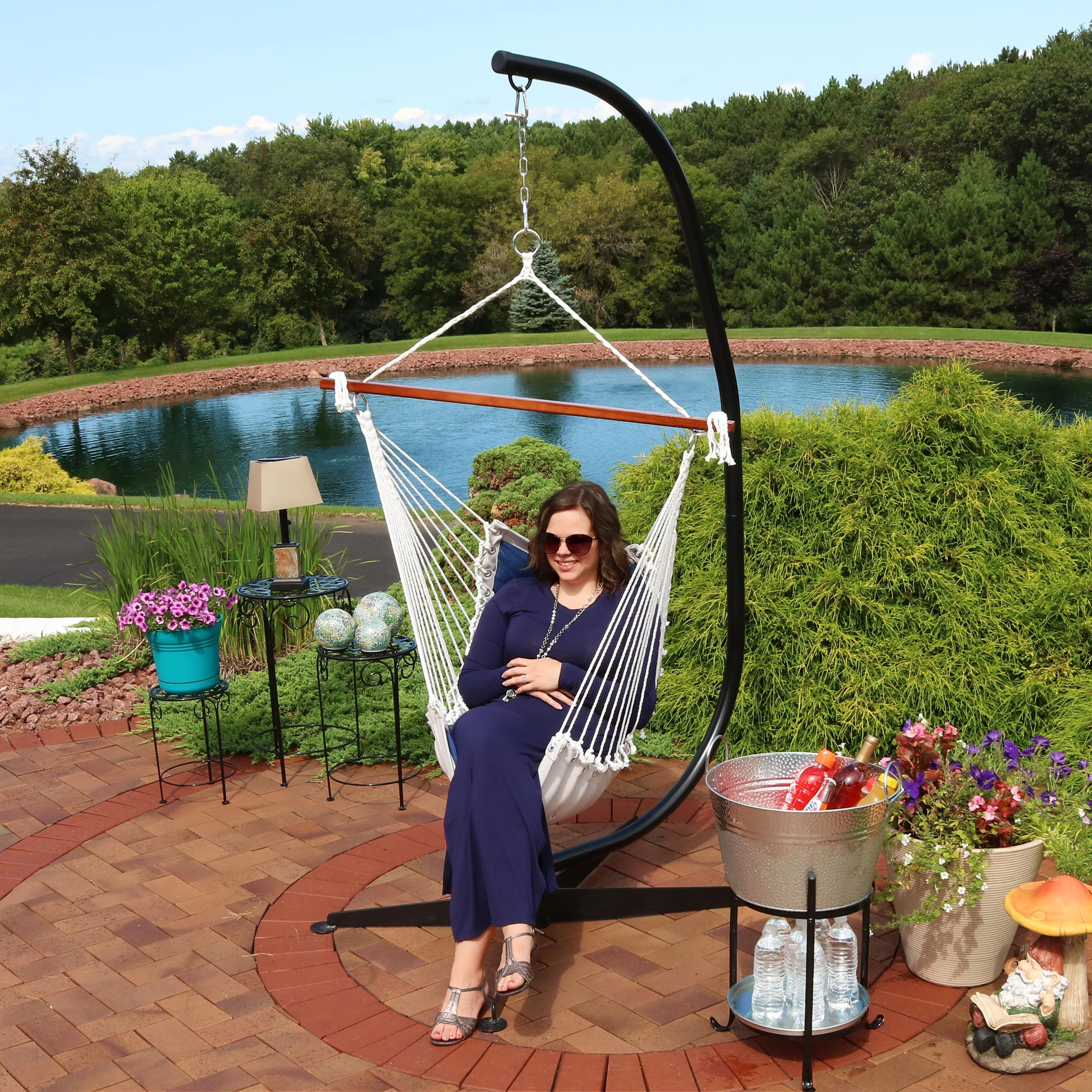 Sunnydaze Decor Tufted Victorian Hammock Swing with Stand - Navy Blue