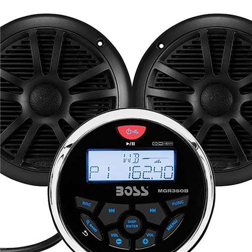 Boss No. 6 Intense MCKGB350B6  Audio Systems Marine Gauge Receiver with Speaker with 6.5 inch MR6W Black