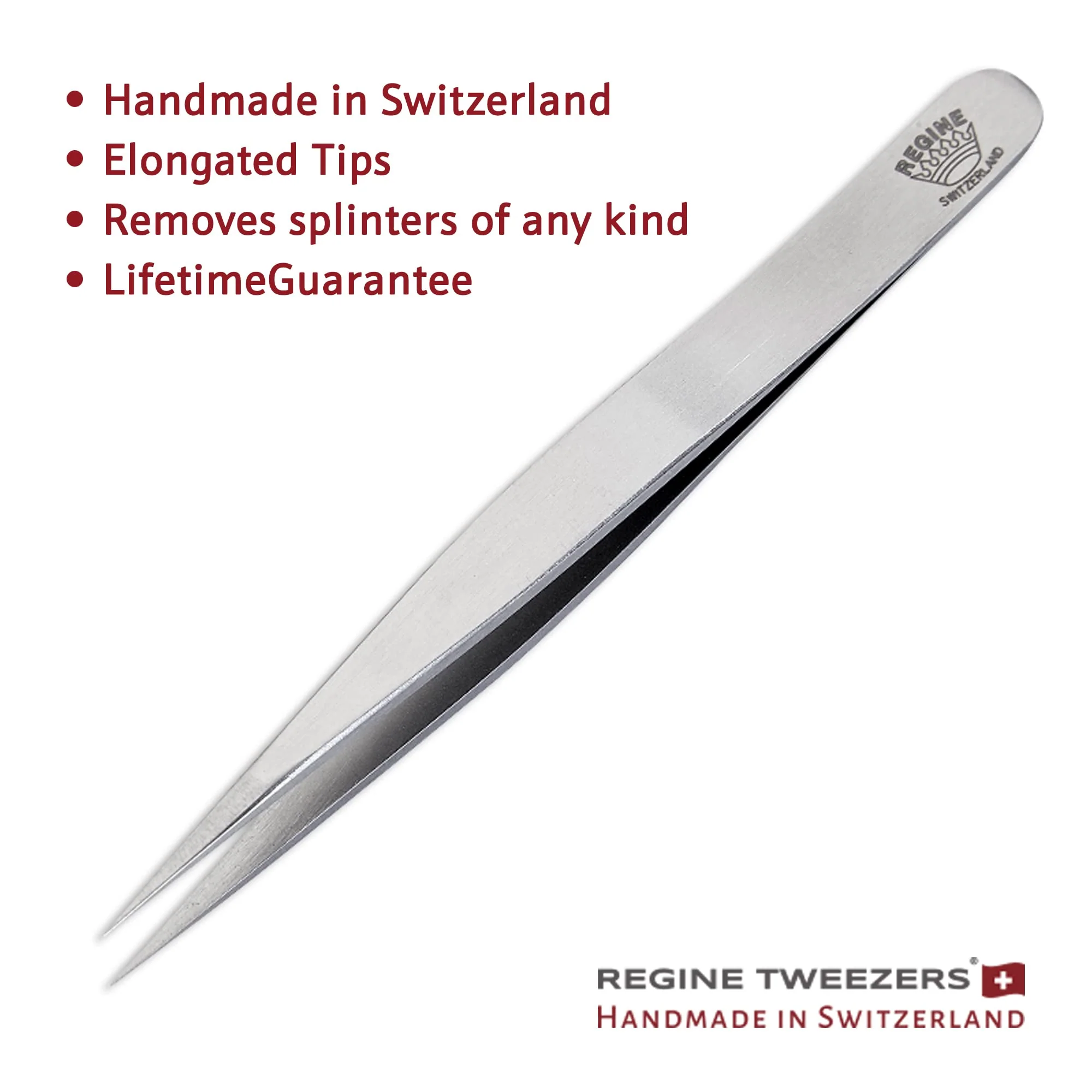 Regine Switzerland Splinter Tweezer - Handmade in Switzerland - Professional Precision Pointed Tweezer for Ingrown Hair, Splinte