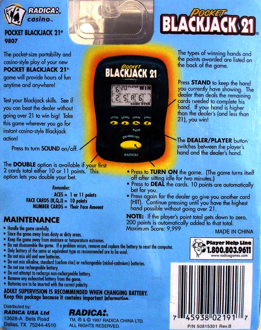 Radica Pocket Blackjack 21 Electronic Handheld game (1997 Edition)