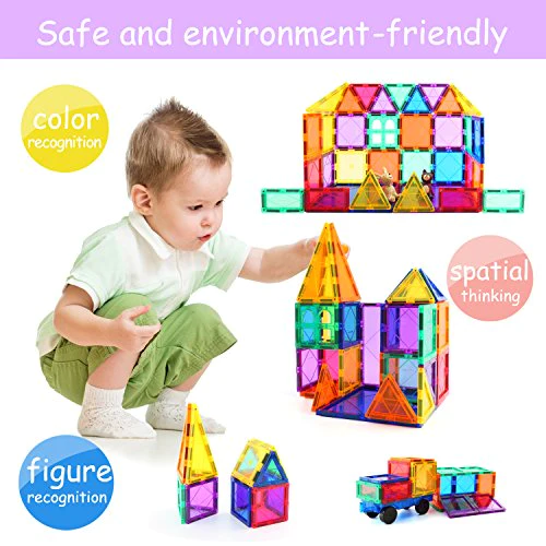 Children Hub 46pcs Magnetic Tiles Set - Educational 3D Magnet Building Blocks - Building Construction Toys for Kids - Upgraded V