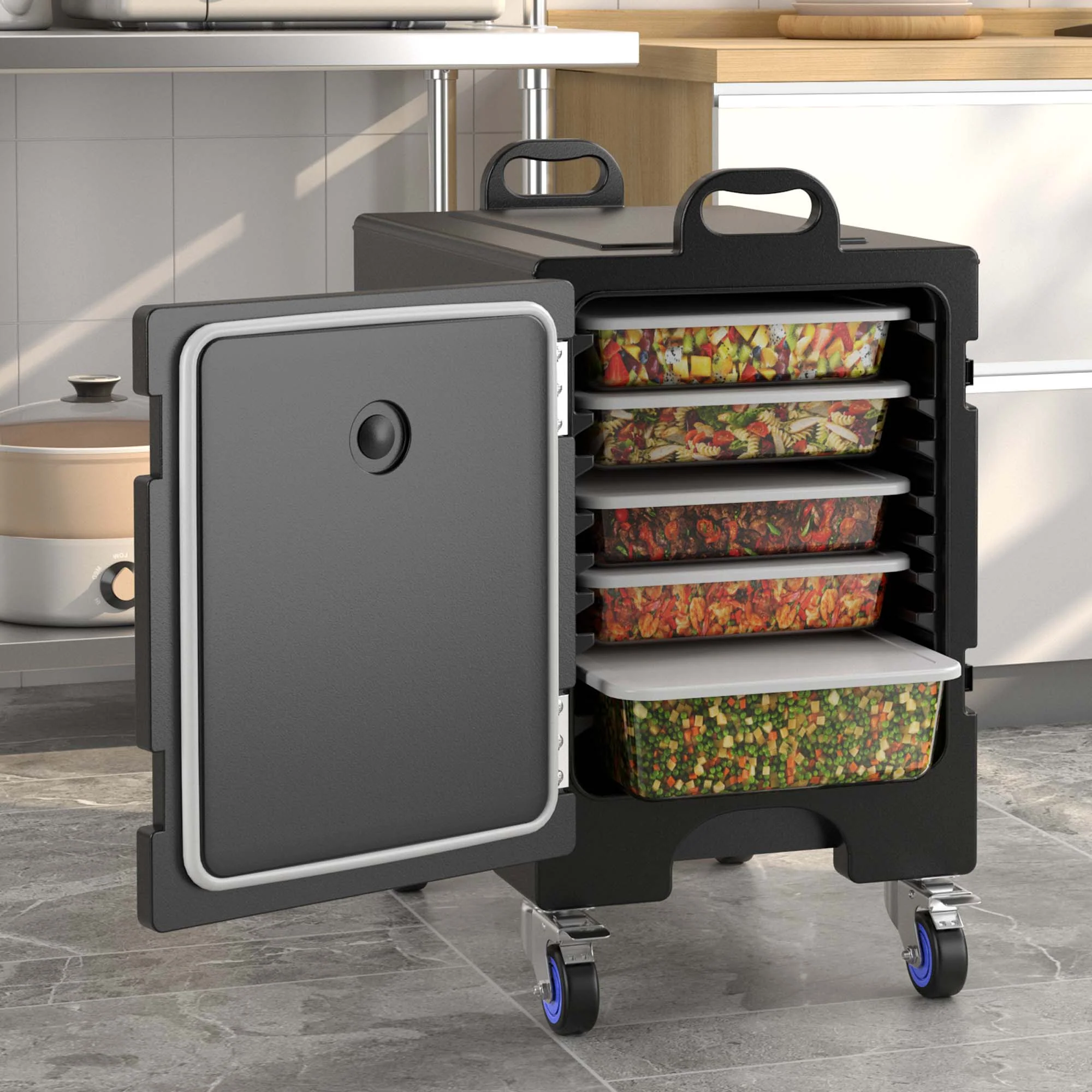 Costway Insulated Food Pan Carrier Quart 5 Full-Size Pan 81 Capacity w/ Wheels